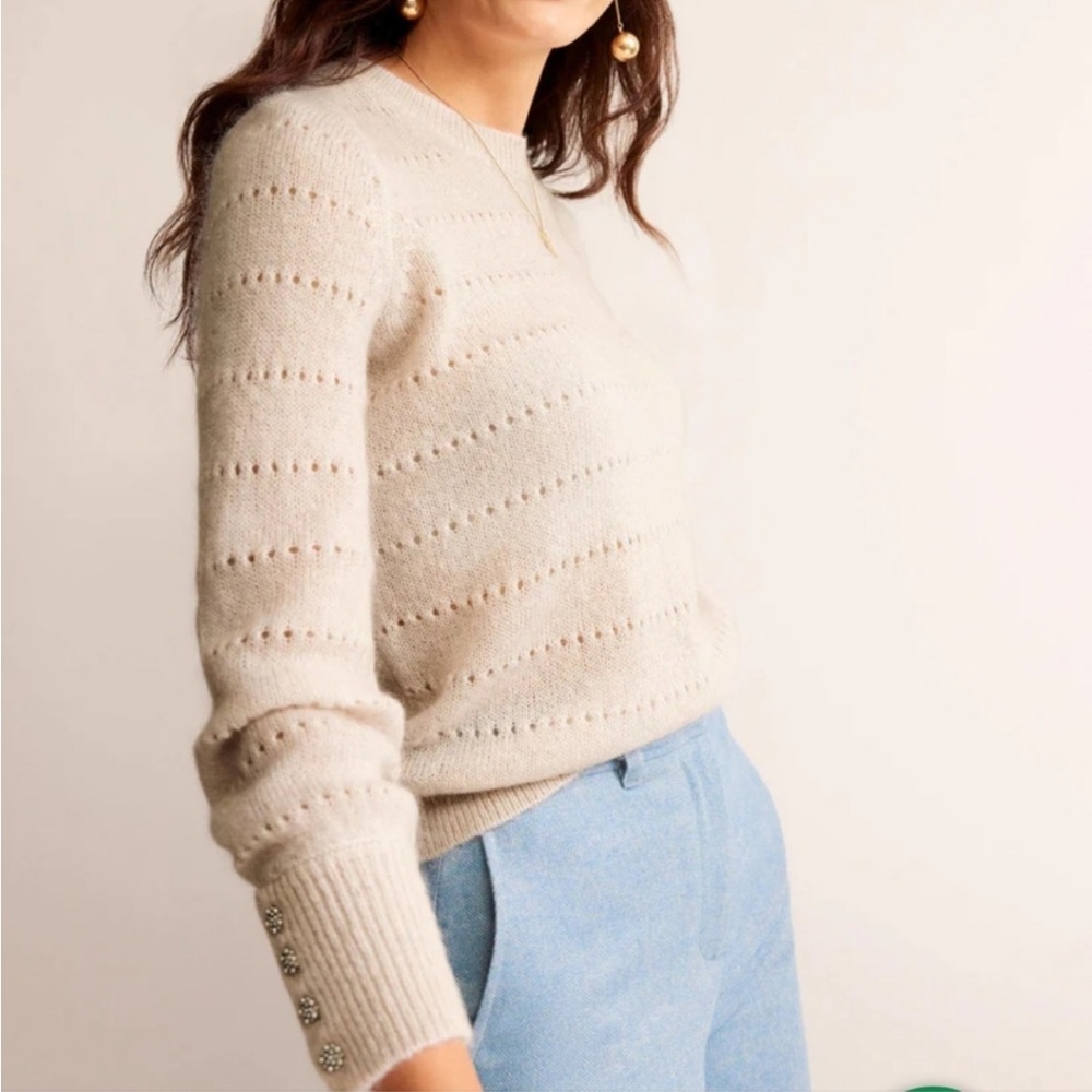BODEN Fluffy Textured Knit Cream Sweater